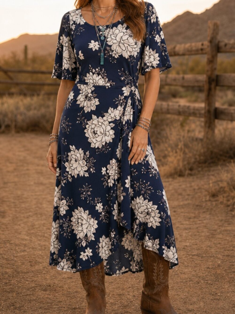 Charter Club Classy Floral Plus Size Midi Dress NWT 1X Navy Blue